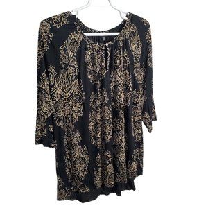 Lucky Brand Size 3X Tunic Blouse Popover Keyhole Puff 3/4 Sleeve Light Flowy